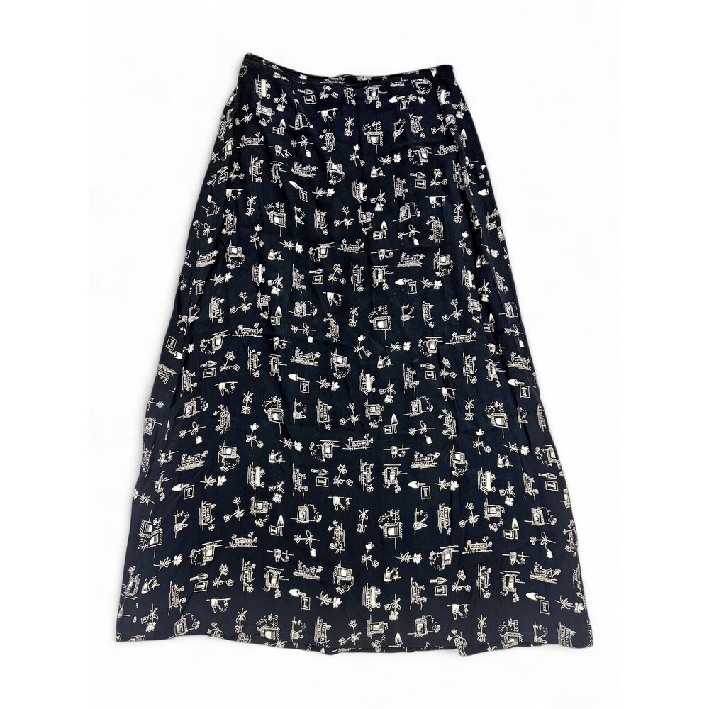 Talbots Black Printed A-Line Maxi Skirt Size 8 - Picture 1 of 10